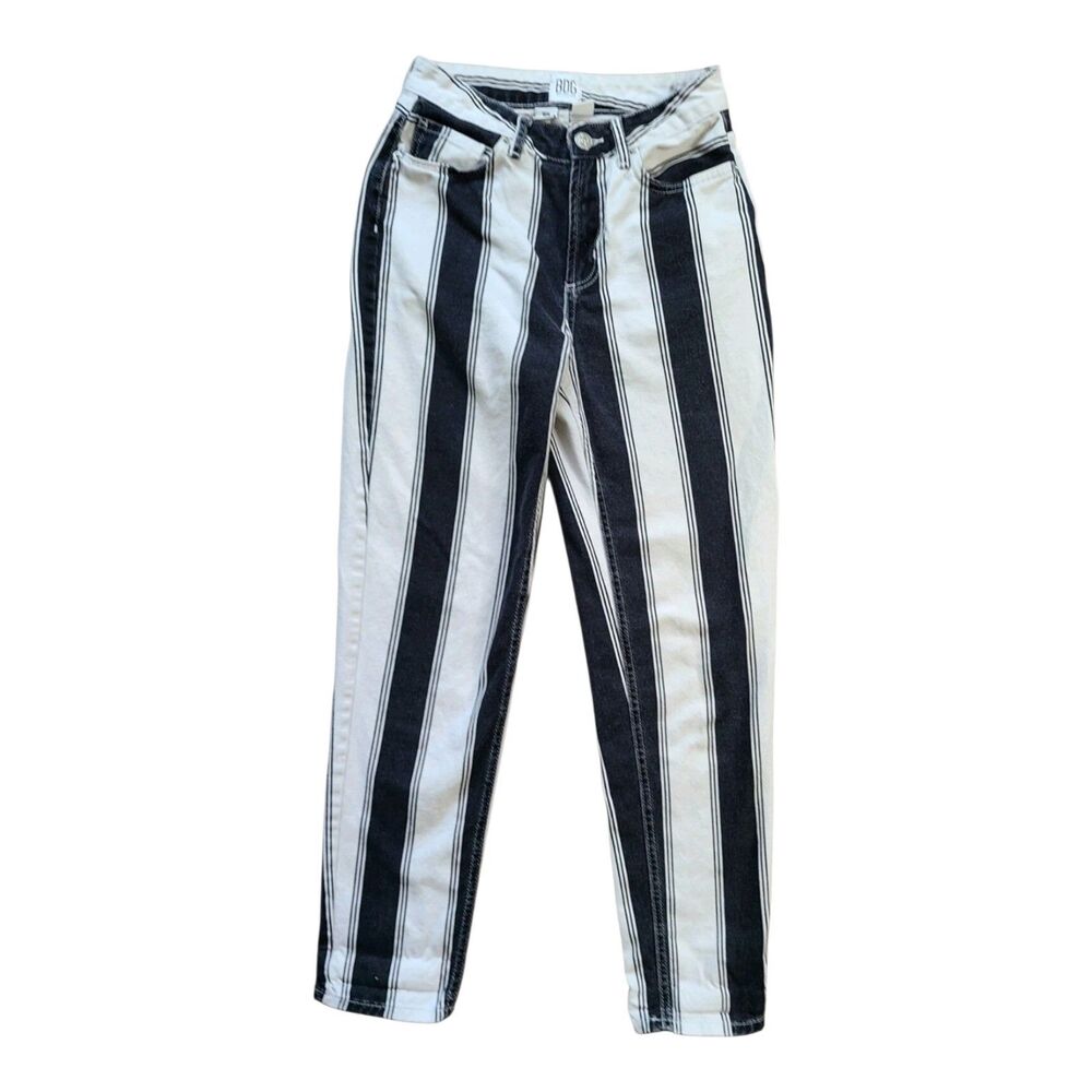 BDG Urban Outfitters Striped High Rise Mom Jeans Black White Straight Leg Size 2